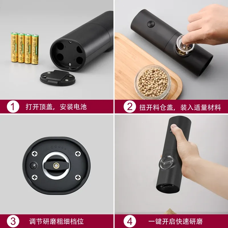 Electric Automatic Pepper Grinder Set - Rechargeable Salt and Pepper Mill with Adjustable Coarseness, LED Light, Stainless Steel/ABS, Kitchen Spice Grinder thumbnail 5