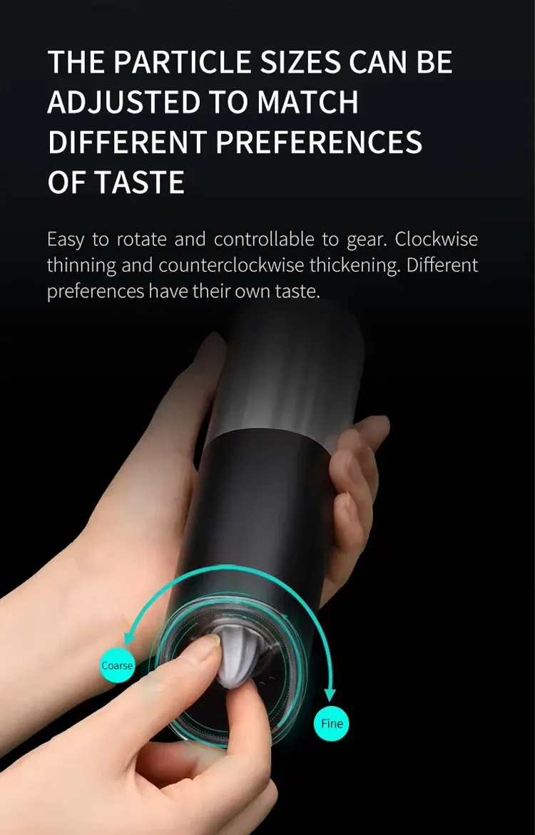 Electric Automatic Pepper Grinder Set - Rechargeable Salt and Pepper Mill with Adjustable Coarseness, LED Light, Stainless Steel/ABS, Kitchen Spice Grinder showcase 9