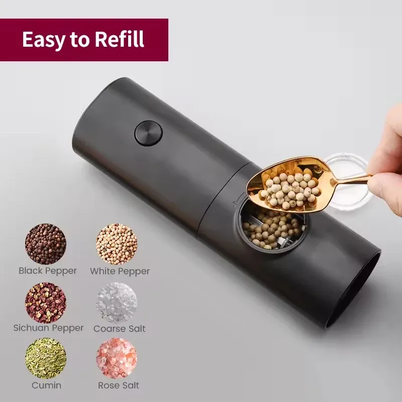 Electric Automatic Pepper Grinder Set - Rechargeable Salt and Pepper Mill with Adjustable Coarseness, LED Light, Stainless Steel/ABS, Kitchen Spice Grinder showcase 2