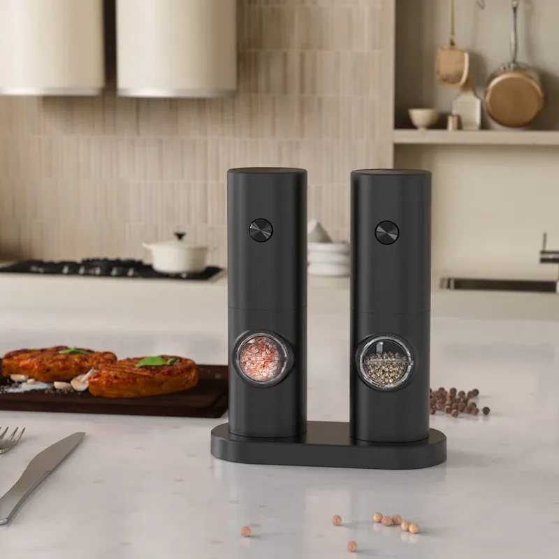Electric Automatic Pepper Grinder Set - Rechargeable Salt and Pepper Mill with Adjustable Coarseness, LED Light, Stainless Steel/ABS, Kitchen Spice Grinder thumbnail 2