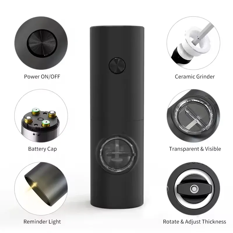 Electric Automatic Salt and Pepper Grinder Set with LED Light - Adjustable Coarseness, Stainless Steel & Plastic, Ceramic Grinder Core for Kitchen Use thumbnail 1