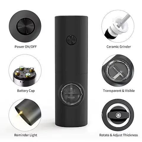 Electric Automatic Salt and Pepper Grinder Set with LED Light - Adjustable Coarseness, Stainless Steel & Plastic, Ceramic Grinder Core for Kitchen Use