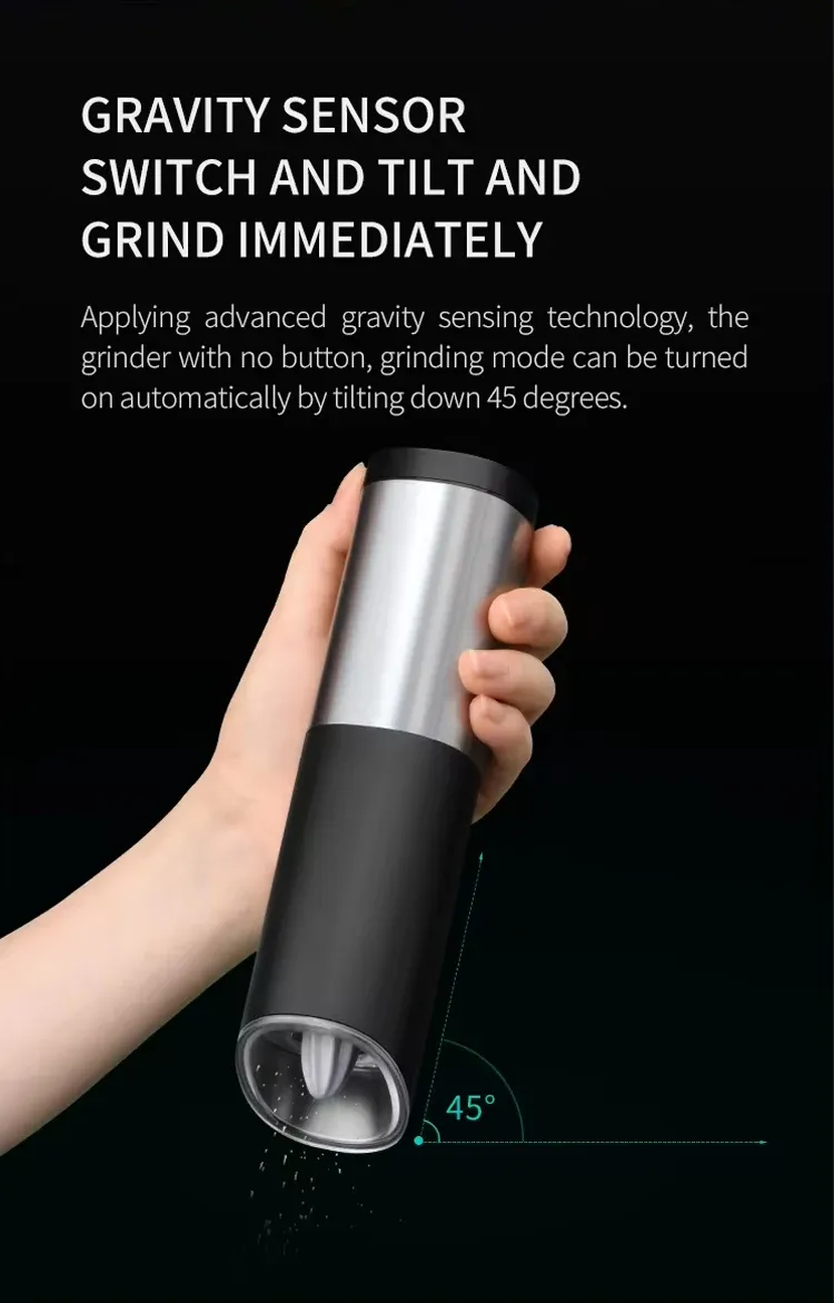 Electric Automatic Salt and Pepper Grinder Set with LED Light - Adjustable Coarseness, Stainless Steel & Plastic, Ceramic Grinder Core for Kitchen Use showcase 7