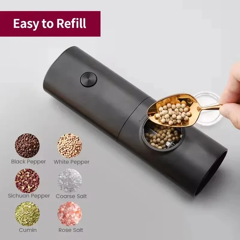Electric Automatic Salt and Pepper Grinder Set with LED Light - Adjustable Coarseness Spice Mill for Kitchen Use thumbnail 4
