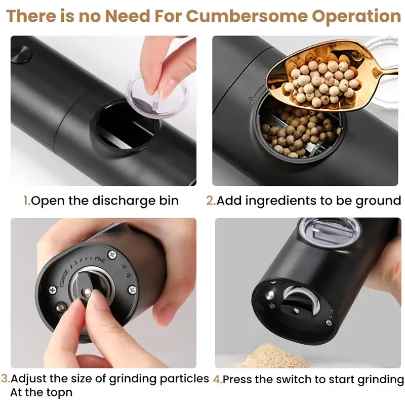 Electric Automatic Salt and Pepper Grinder Set with LED Light - Adjustable Coarseness Spice Mill for Kitchen Use showcase 4