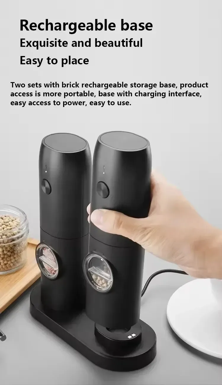 Electric Automatic Salt and Pepper Grinder Set with LED Light - Adjustable Coarseness Spice Mill for Kitchen Use showcase 10