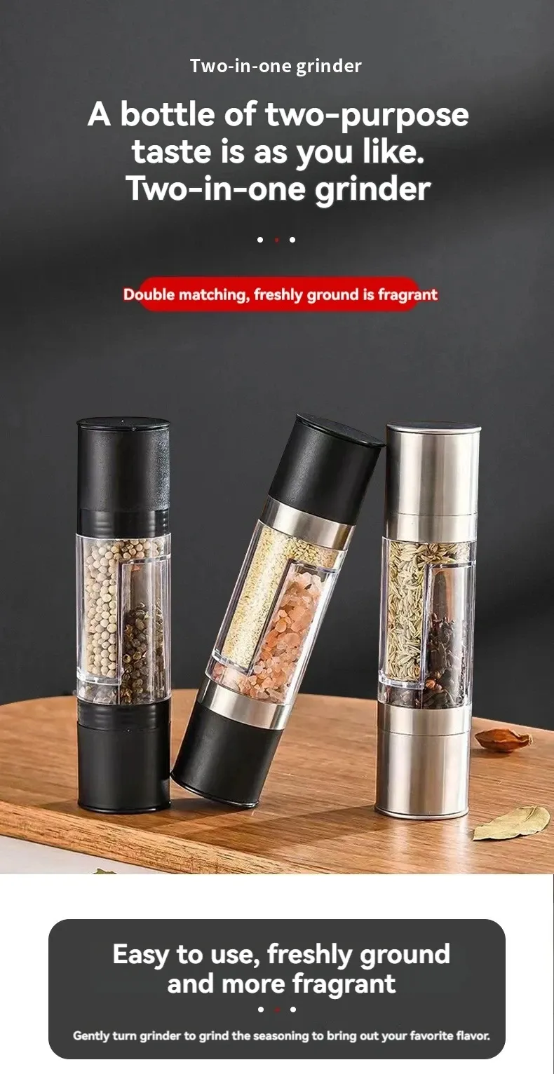 2-in-1 Stainless Steel Salt and Pepper Grinder Mill with Adjustable Ceramic Coarseness - Compact Manual Spice Tool for Kitchen & Outdoor thumbnail 5