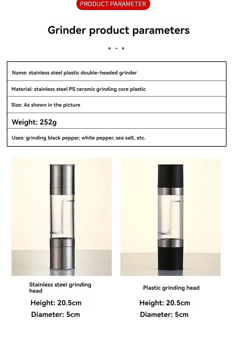 2-in-1 Stainless Steel Salt and Pepper Grinder Mill with Adjustable Ceramic Coarseness - Compact Manual Spice Tool for Kitchen & Outdoor thumbnail 2
