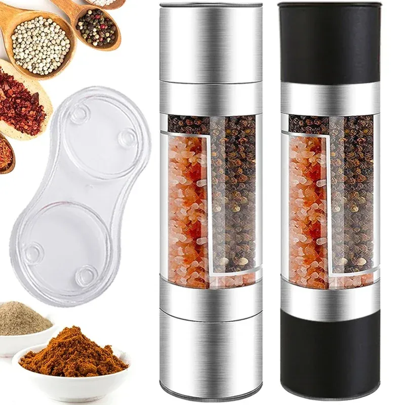 2-in-1 Stainless Steel Salt and Pepper Grinder Mill with Adjustable Ceramic Coarseness - Compact Manual Spice Tool for Kitchen & Outdoor showcase 1