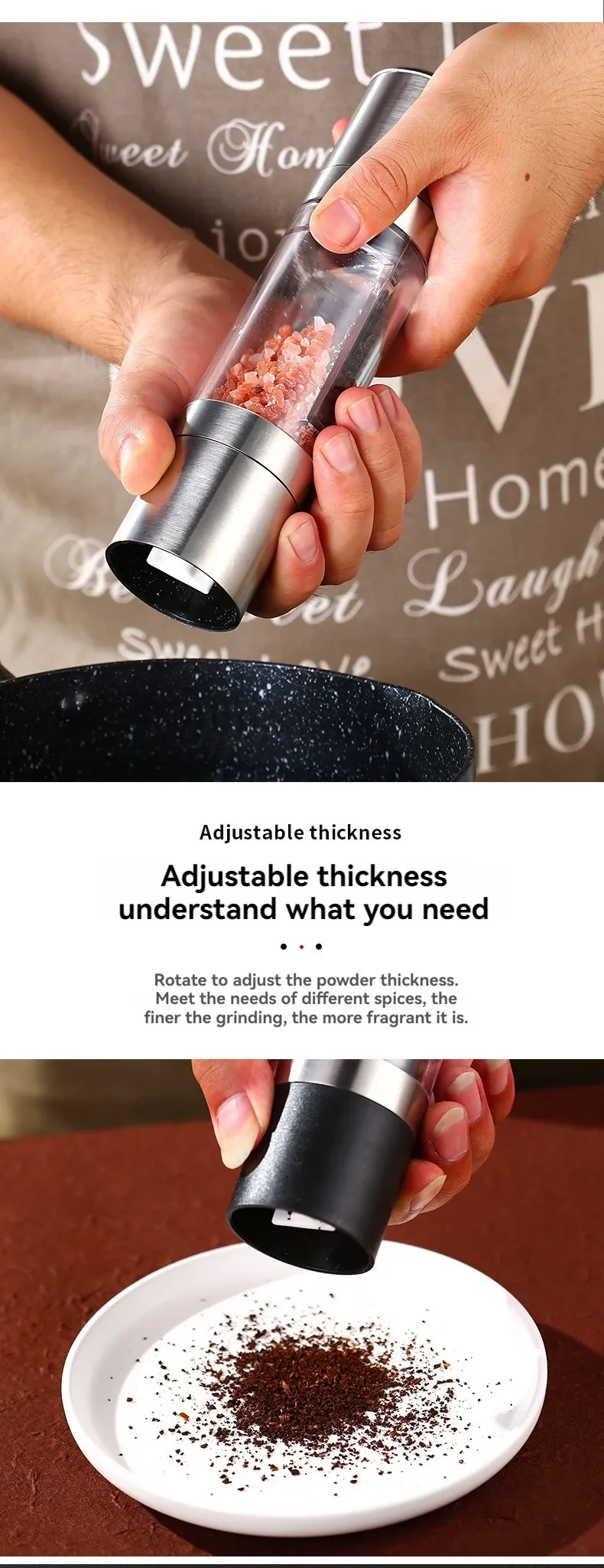 2-in-1 Stainless Steel Salt and Pepper Grinder Mill with Adjustable Ceramic Coarseness - Compact Manual Spice Tool for Kitchen & Outdoor showcase 5