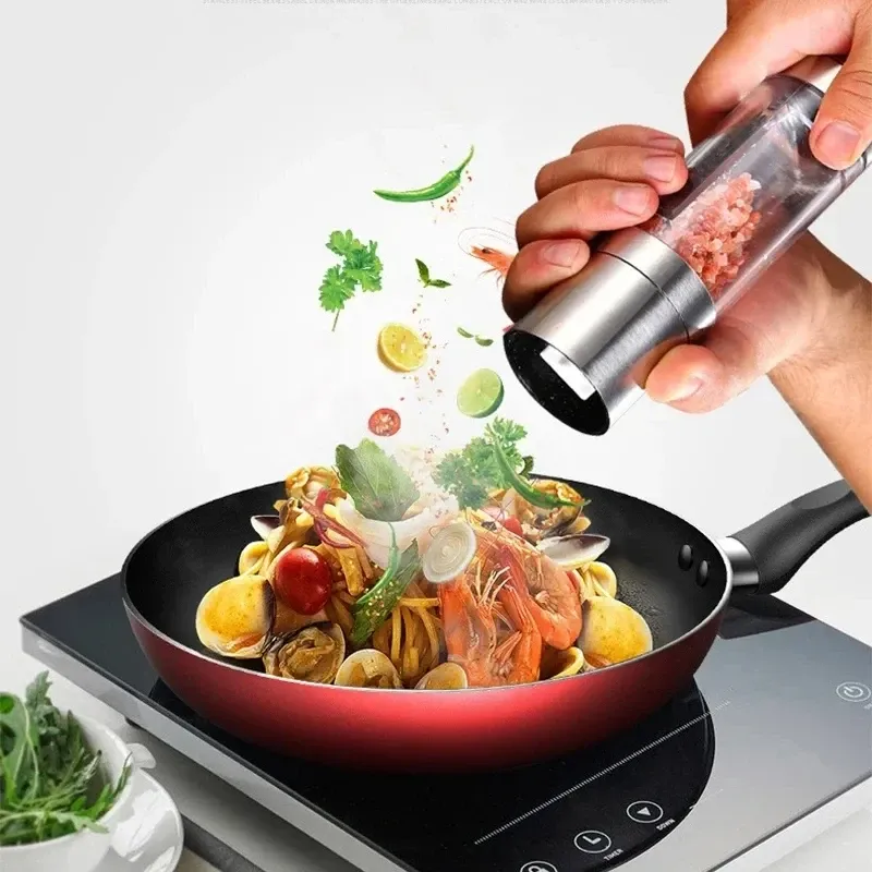 2-in-1 Stainless Steel Salt and Pepper Grinder Mill with Adjustable Ceramic Coarseness - Compact Manual Spice Tool for Kitchen & Outdoor thumbnail 6