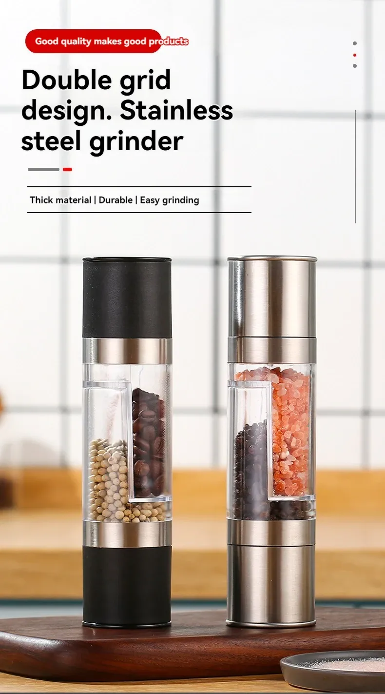 2-in-1 Stainless Steel Salt and Pepper Grinder Mill with Adjustable Ceramic Coarseness - Compact Manual Spice Tool for Kitchen & Outdoor showcase 3
