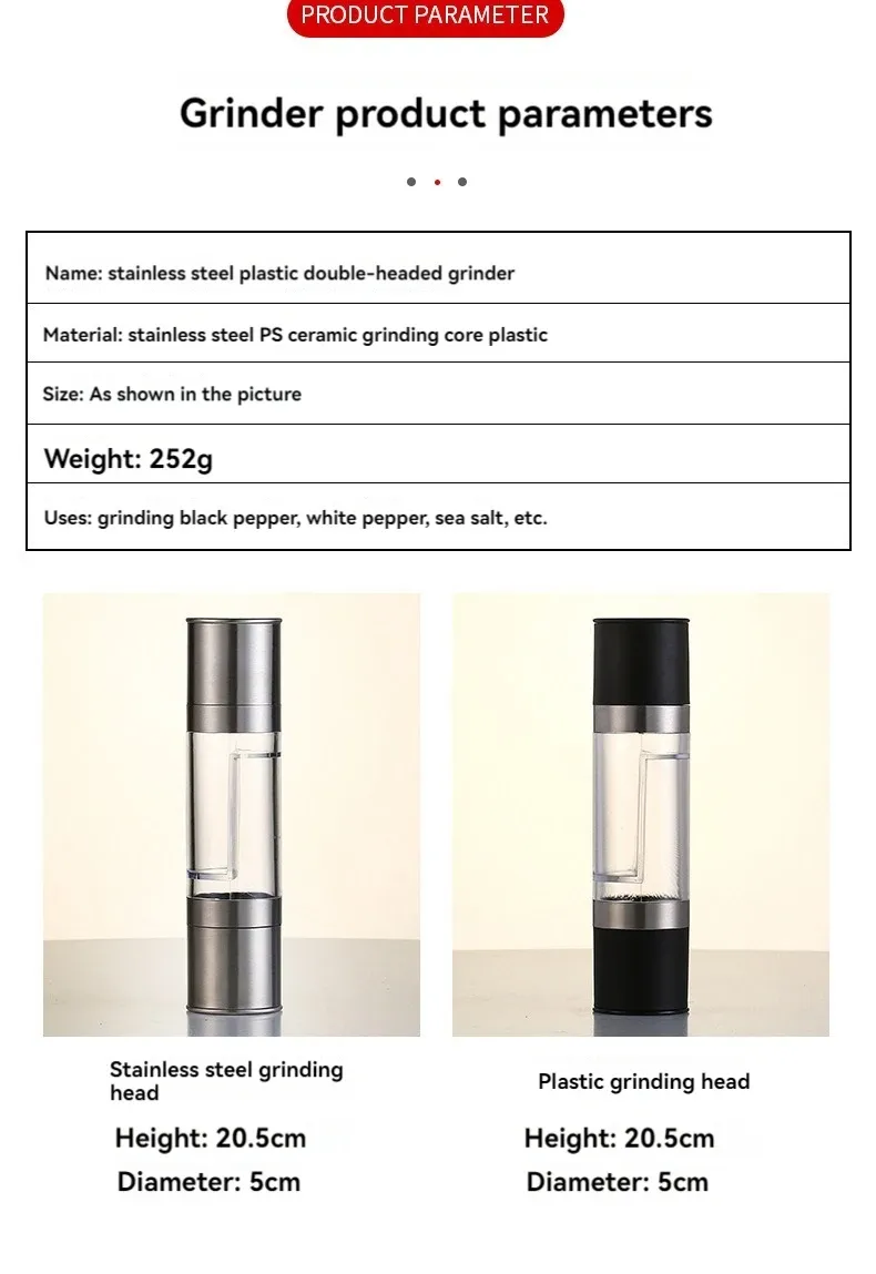 2-in-1 Stainless Steel Salt and Pepper Grinder Mill with Adjustable Ceramic Coarseness - Compact Manual Spice Tool for Kitchen & Outdoor showcase 7