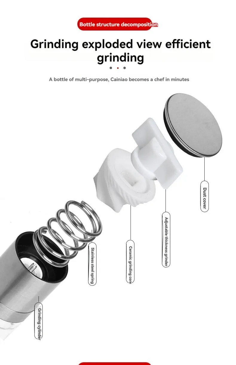 2-in-1 Stainless Steel Salt and Pepper Grinder Mill with Adjustable Ceramic Coarseness - Compact Manual Spice Tool for Kitchen & Outdoor showcase 6