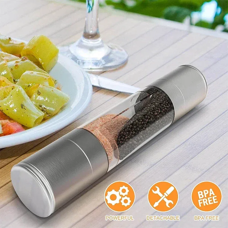 2-in-1 Stainless Steel Salt and Pepper Grinder Mill with Adjustable Ceramic Coarseness - Compact Manual Spice Tool for Kitchen & Outdoor showcase 10