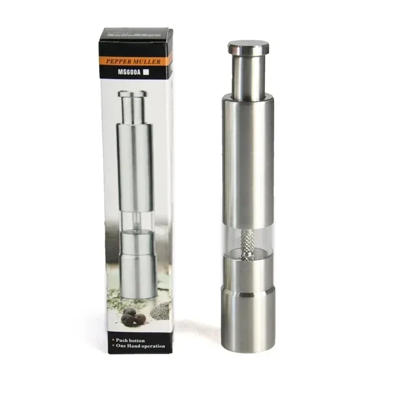 Manual Stainless Steel Spice Grinder - Efficient Thumb Push Salt & Pepper Mill for Kitchen Use, Sustainable Design showcase 1