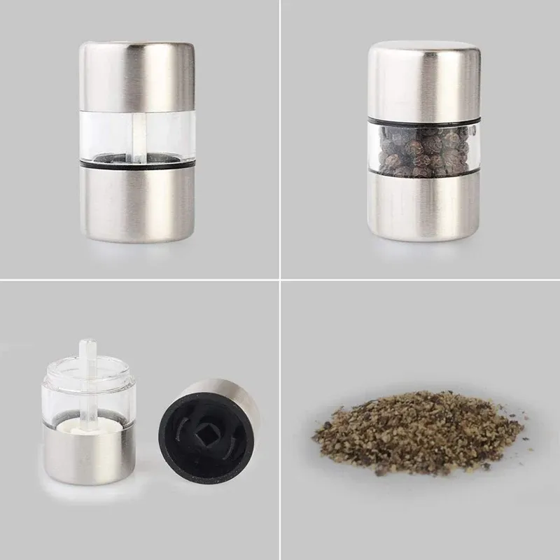 Portable Mini Stainless Steel Salt Pepper Grinder Mill with Ceramic Core - Manual Spice Herb Grinder for Kitchen Use thumbnail 2