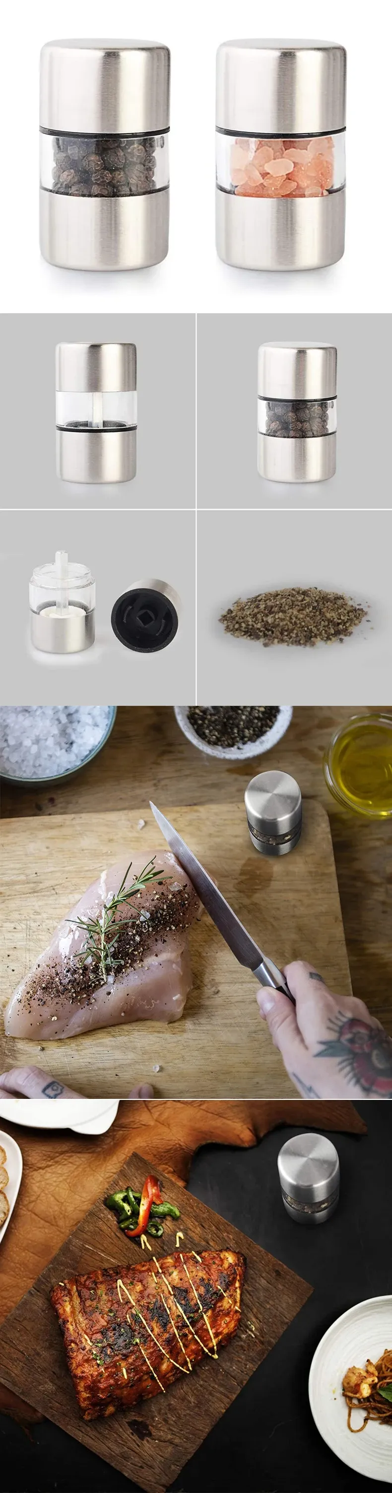 Portable Mini Stainless Steel Salt Pepper Grinder Mill with Ceramic Core - Manual Spice Herb Grinder for Kitchen Use showcase 1