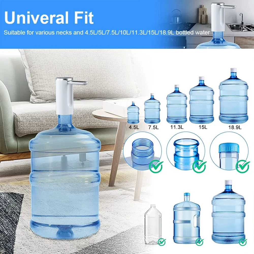 Automatic Electric Water Gallon Pump Dispenser - Rechargeable USB, Foldable Design, LCD Display, 3-Gear Quantitative & Continuous Pumping for 19L Bottles thumbnail 6