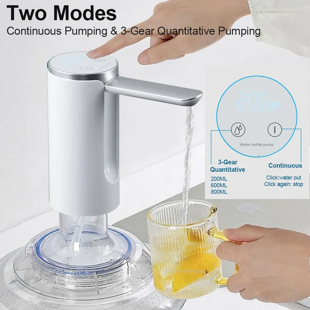 Automatic Electric Water Gallon Pump Dispenser - Rechargeable USB, Foldable Design, LCD Display, 3-Gear Quantitative & Continuous Pumping for 19L Bottles thumbnail 2