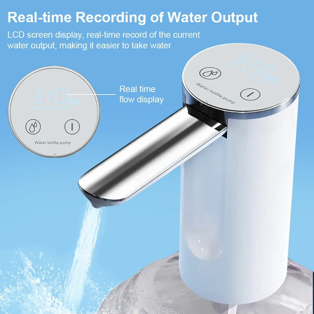 Automatic Electric Water Gallon Pump Dispenser - Rechargeable USB, Foldable Design, LCD Display, 3-Gear Quantitative & Continuous Pumping for 19L Bottles thumbnail 3