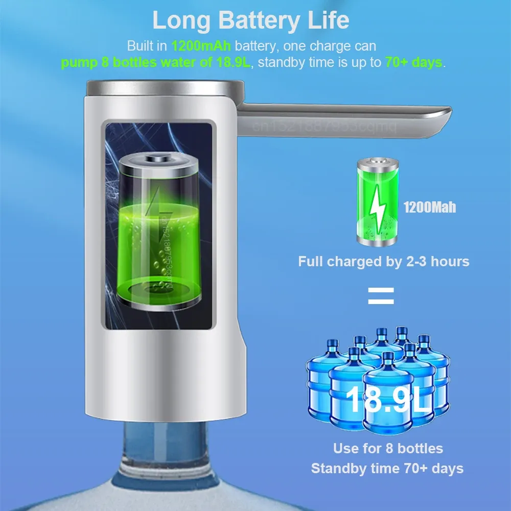 Automatic Electric Water Gallon Pump Dispenser - Rechargeable USB, Foldable Design, LCD Display, 3-Gear Quantitative & Continuous Pumping for 19L Bottles thumbnail 4