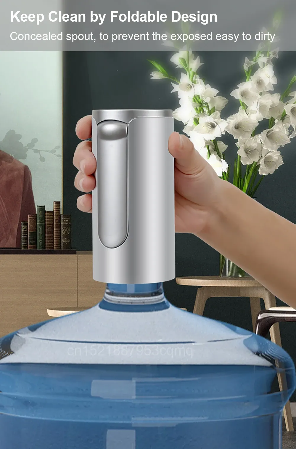 Automatic Electric Water Gallon Pump Dispenser - Rechargeable USB, Foldable Design, LCD Display, 3-Gear Quantitative & Continuous Pumping for 19L Bottles showcase 5