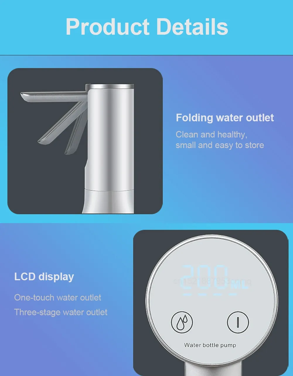 Automatic Electric Water Gallon Pump Dispenser - Rechargeable USB, Foldable Design, LCD Display, 3-Gear Quantitative & Continuous Pumping for 19L Bottles showcase 17