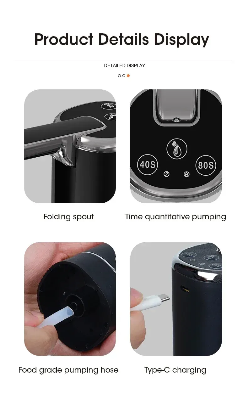 Portable Electric Water Dispenser Pump - USB Rechargeable, Foldable Design, Food-Grade Material, 1200mAh Battery for Home & Travel showcase 12