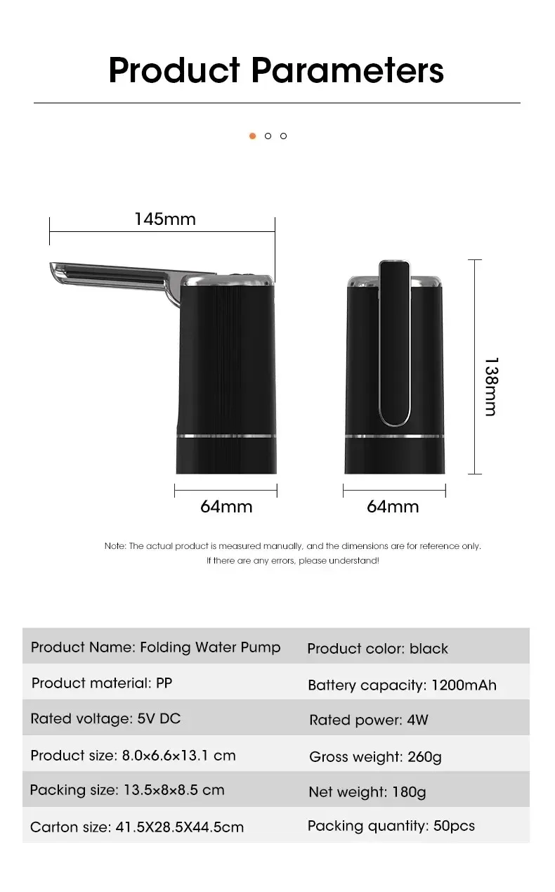 Portable Electric Water Dispenser Pump - USB Rechargeable, Foldable Design, Food-Grade Material, 1200mAh Battery for Home & Travel showcase 14