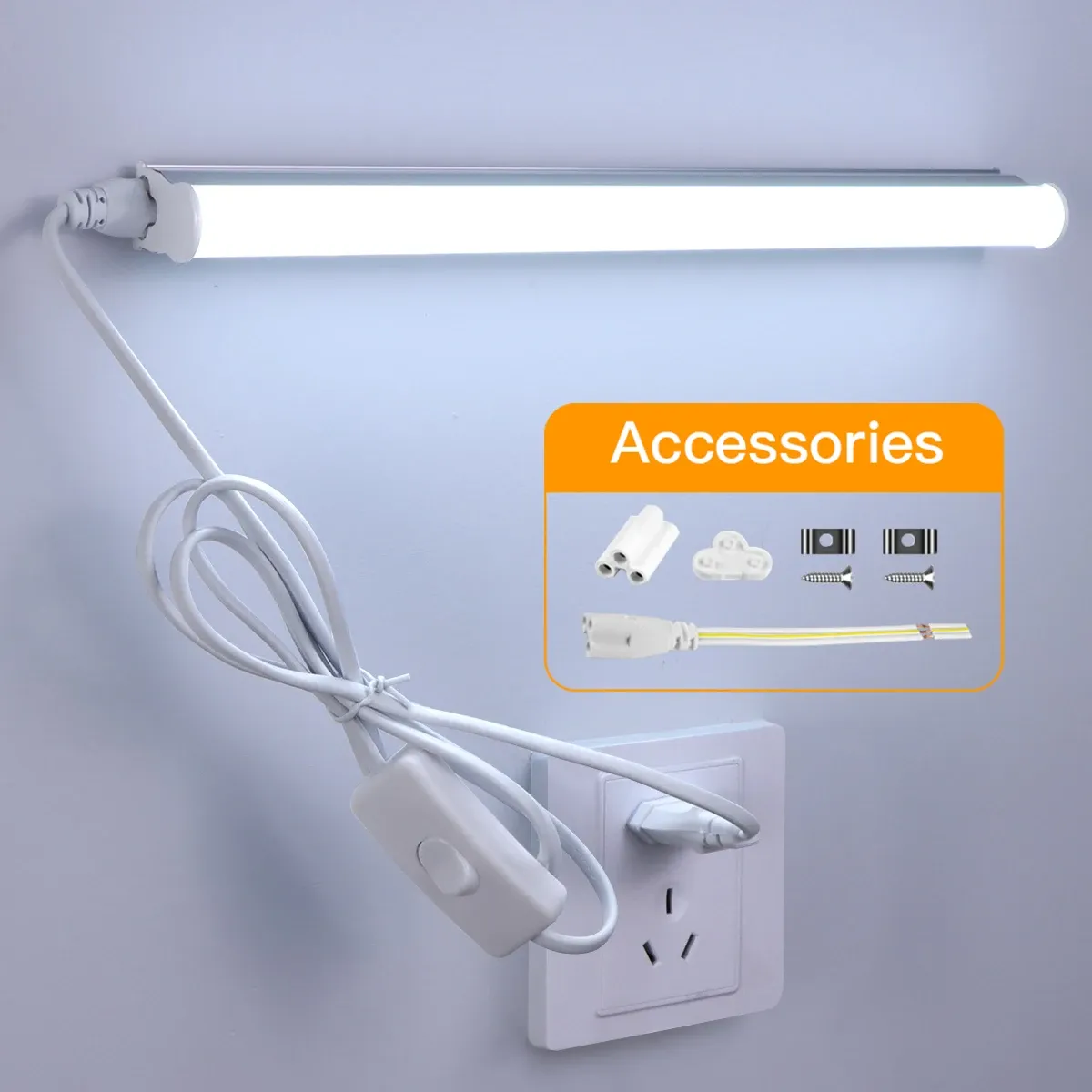 29CM 6W LED T5 Tube Bar Desk Lamp with Screws, Under Bookshelf Mount, AC 110V-220V, 1.2m Cable, Aluminum Acrylic, 80+ CRI, Home Reading Table Light