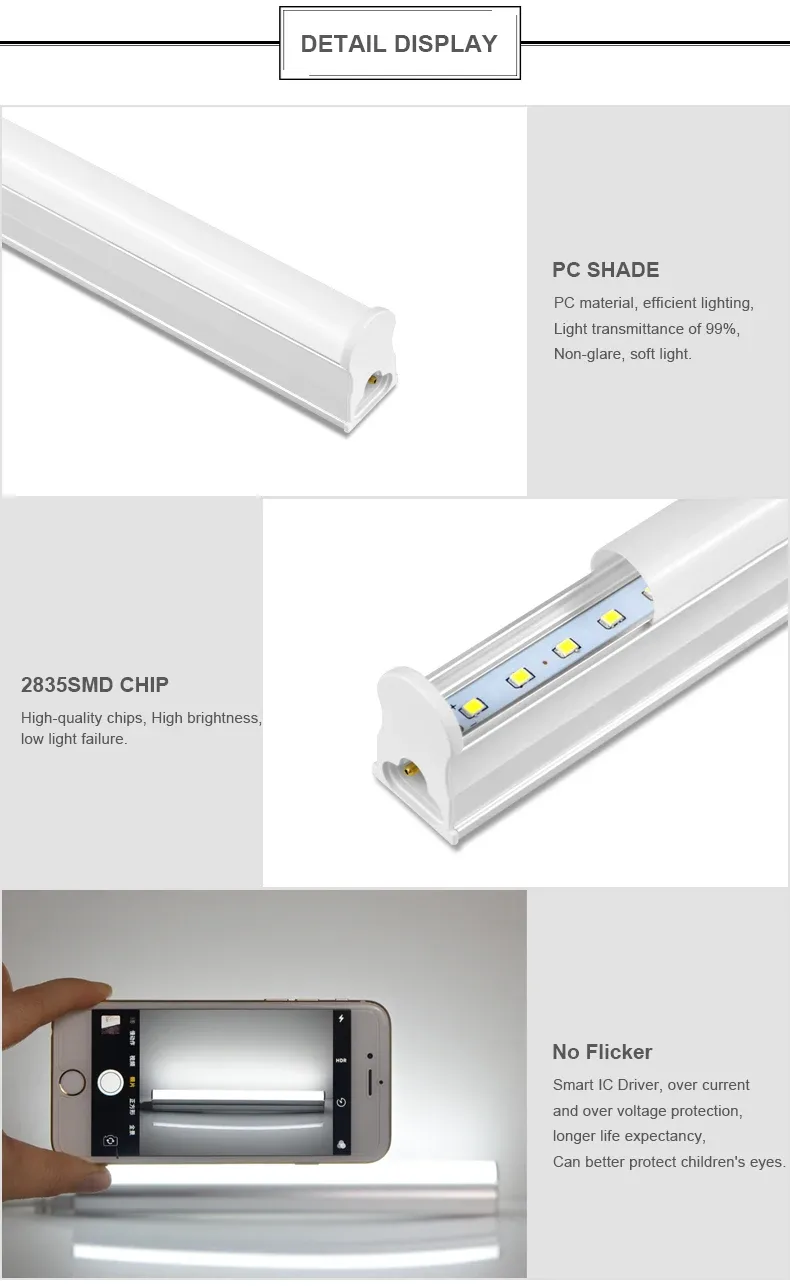 29CM 6W LED T5 Tube Bar Desk Lamp with Screws, Under Bookshelf Mount, AC 110V-220V, 1.2m Cable, Aluminum Acrylic, 80+ CRI, Home Reading Table Light showcase 4