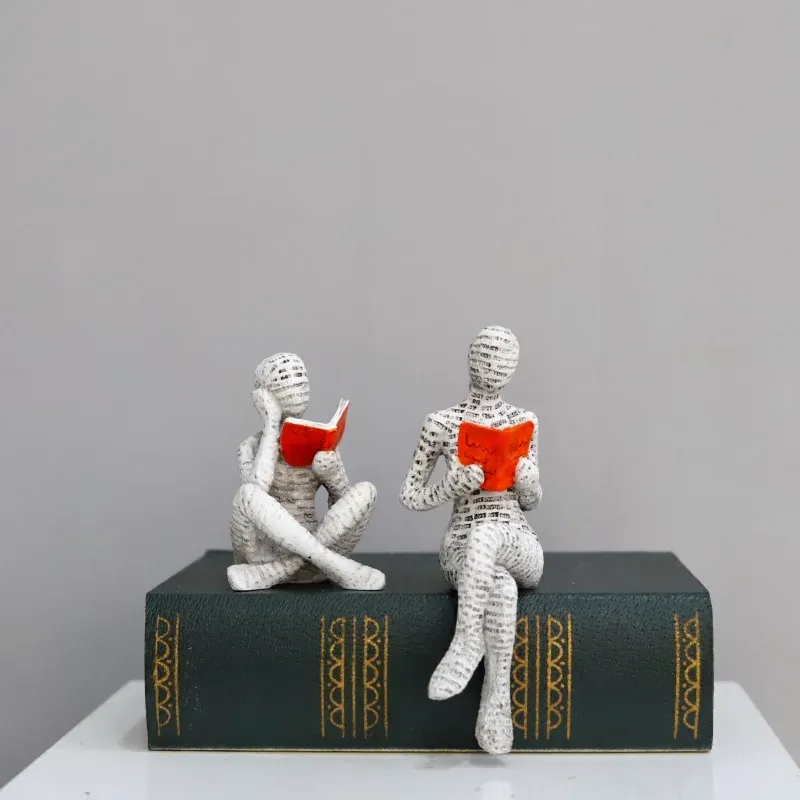 Creative Woman Thinker Statue Sculpture Modern Art Home Office Bookshelf Decor, Paper Pulp Desk Accessory Gift for Living Room & Study