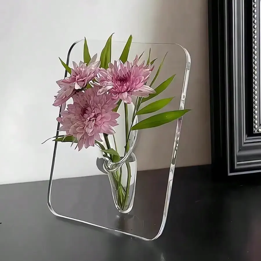 Modern Clear Acrylic Flower Vase - Decorative Art Vases for Home Decor, Perfect for Desktops, Bookshelves, and Table Centerpieces