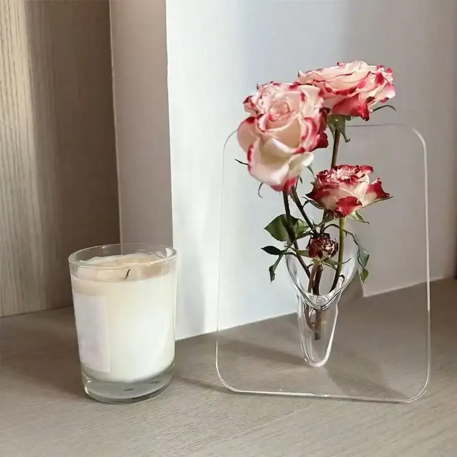 Modern Clear Acrylic Flower Vase - Decorative Art Vases for Home Decor, Perfect for Desktops, Bookshelves, and Table Centerpieces thumbnail 4