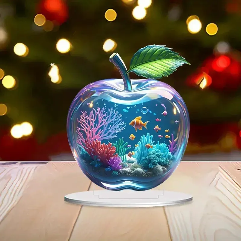 Acrylic 2D Apple Cherry Blossom Tree Ocean Scene Desktop Ornament, Creative Pattern Decor Crafts for Home Bookshelf Decoration, Unique Gift thumbnail 5