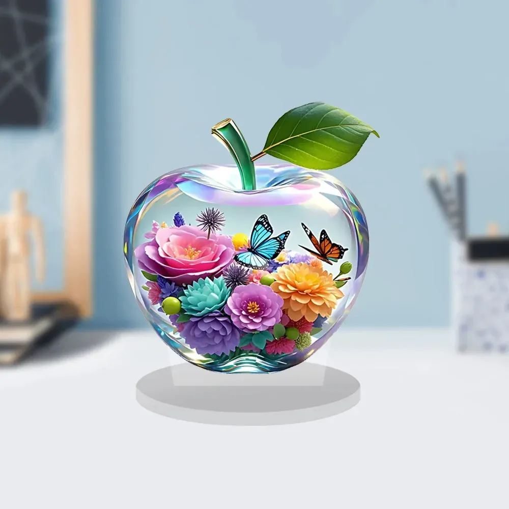 Acrylic 2D Apple Cherry Blossom Tree Ocean Scene Desktop Ornament, Creative Pattern Decor Crafts for Home Bookshelf Decoration, Unique Gift thumbnail 3