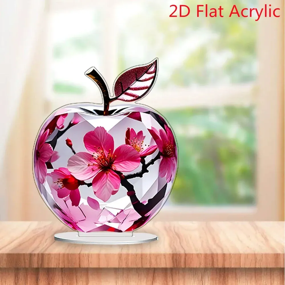 Acrylic 2D Apple Cherry Blossom Tree Ocean Scene Desktop Ornament, Creative Pattern Decor Crafts for Home Bookshelf Decoration, Unique Gift showcase 2