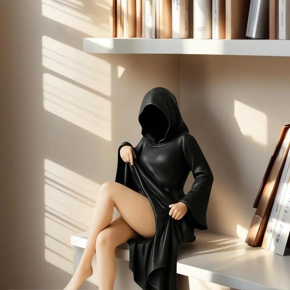 Gothic Black Robe Queen Statue 3D Printed Sculpture - Mysterious Desktop Ornament & Bookshelf Decor for Halloween & Dark Aesthetic Lovers thumbnail 5