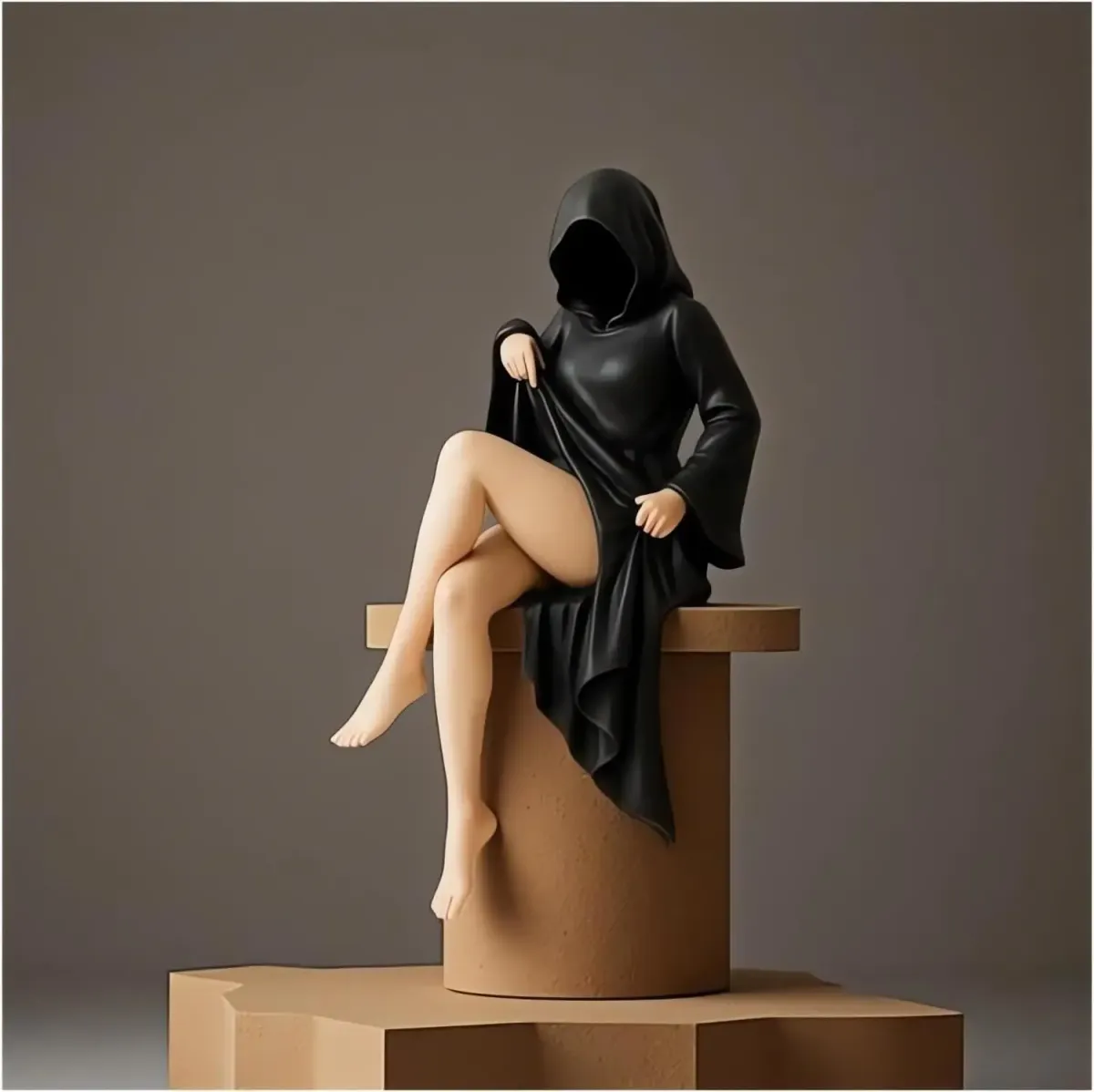 Gothic Black Robe Queen Statue 3D Printed Sculpture - Mysterious Desktop Ornament & Bookshelf Decor for Halloween & Dark Aesthetic Lovers showcase 7