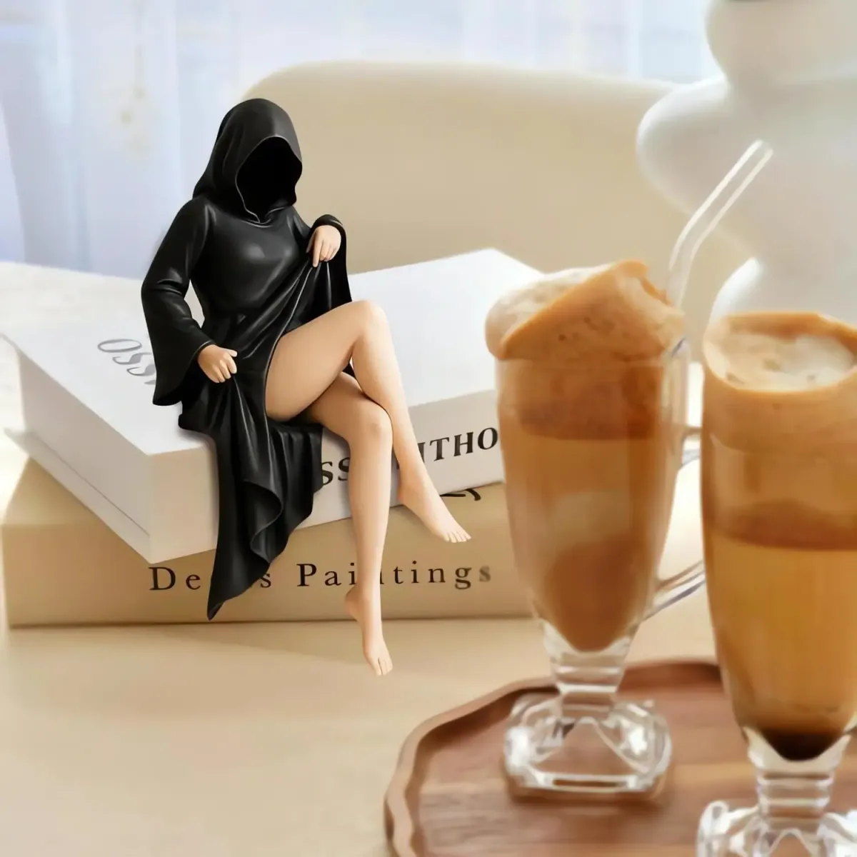 Gothic Black Robe Queen Statue 3D Printed Sculpture - Mysterious Desktop Ornament & Bookshelf Decor for Halloween & Dark Aesthetic Lovers showcase 6