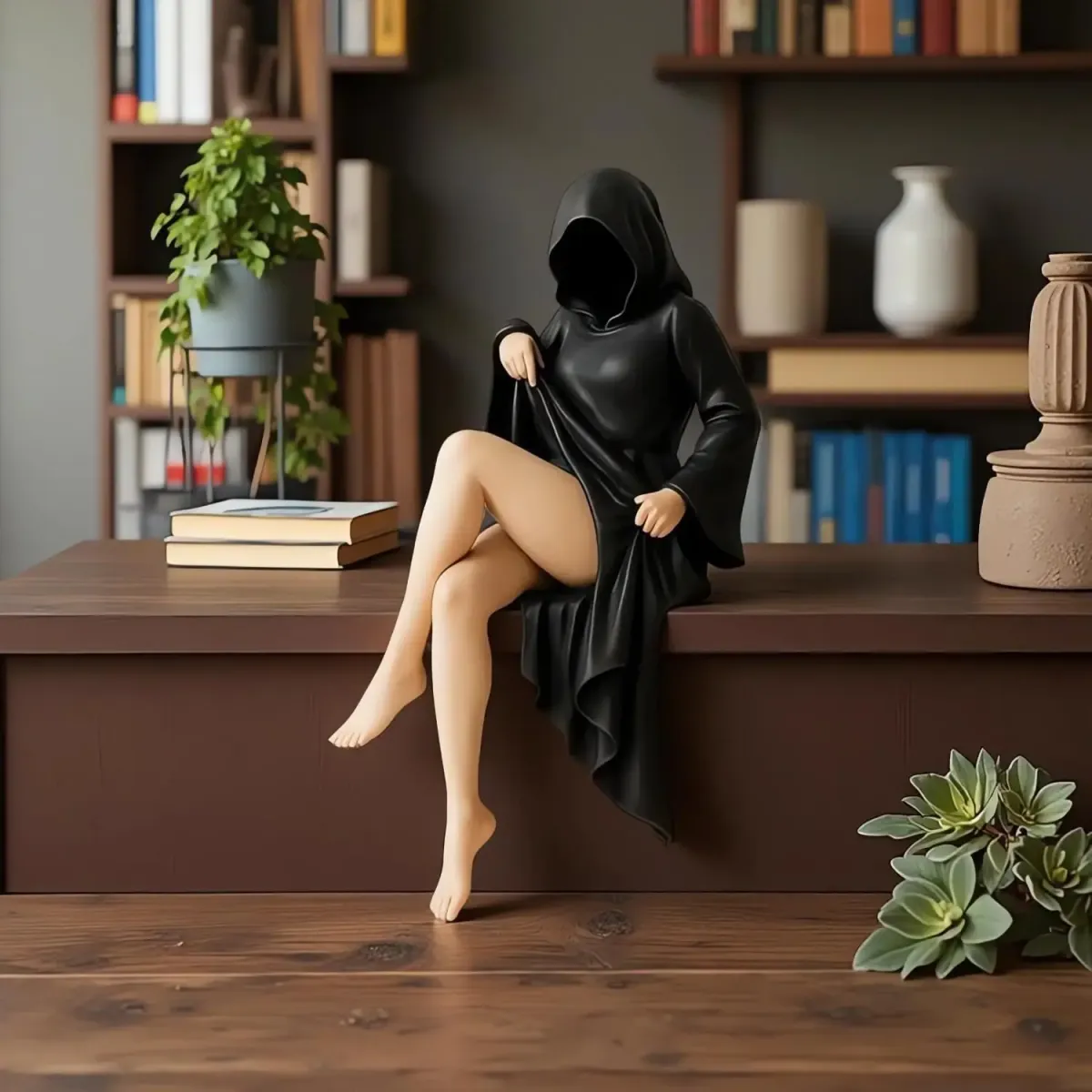 Gothic Black Robe Queen Statue 3D Printed Sculpture - Mysterious Desktop Ornament & Bookshelf Decor for Halloween & Dark Aesthetic Lovers showcase 8