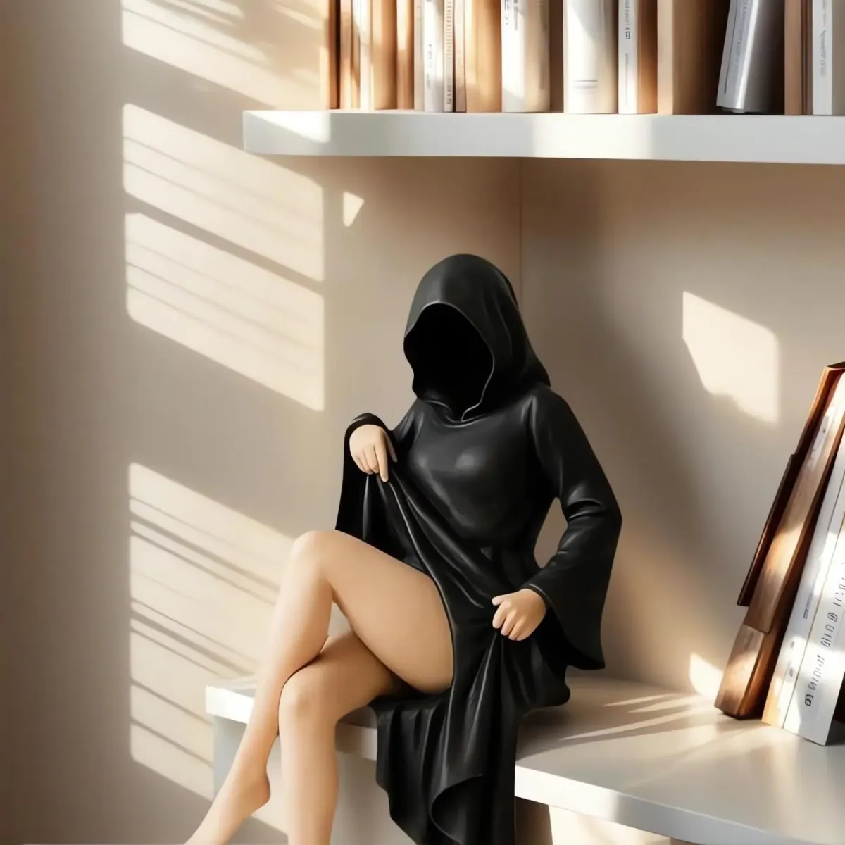 Gothic Black Robe Queen Statue 3D Printed Sculpture - Mysterious Desktop Ornament & Bookshelf Decor for Halloween & Dark Aesthetic Lovers showcase 4