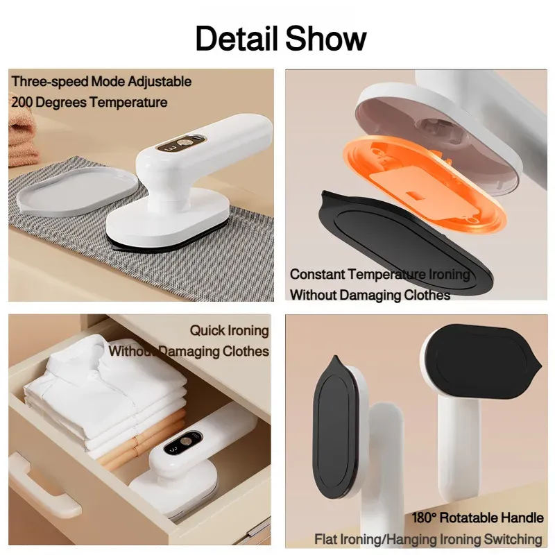 Portable Handheld Cordless Electric Iron for Travel & Home Use, Non-Steam with Water Spray Function to Remove Clothes Wrinkles thumbnail 4