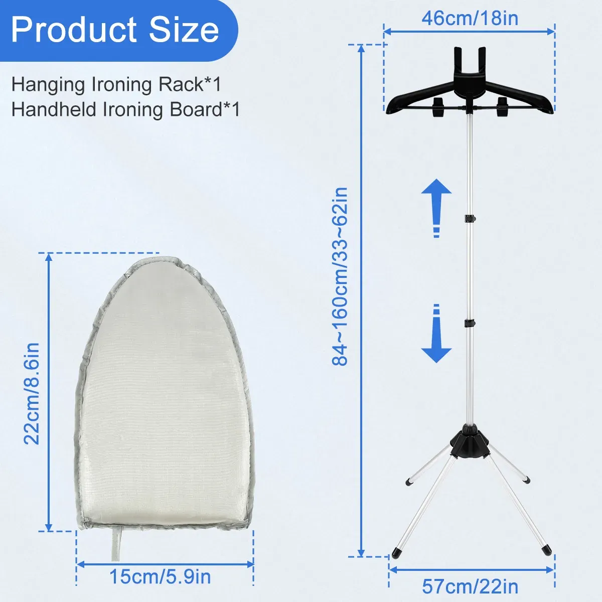 Adjustable Garment Steamer Stand with Handheld Ironing Board - Portable 84-160cm Rack for Home & Travel thumbnail 3