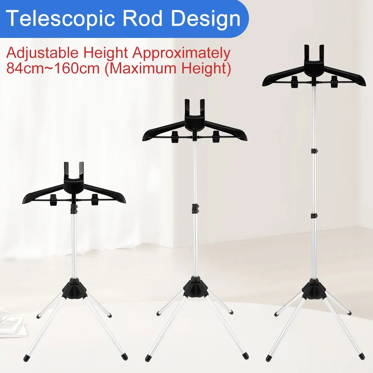 Adjustable Garment Steamer Stand with Handheld Ironing Board - Portable 84-160cm Rack for Home & Travel thumbnail 2