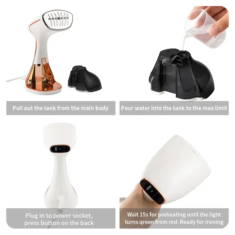 1800W Handheld Clothes Steamer with Touch Screen, 15s Fast Preheat, 320ml Portable Fabric Iron for Home & Travel thumbnail 3
