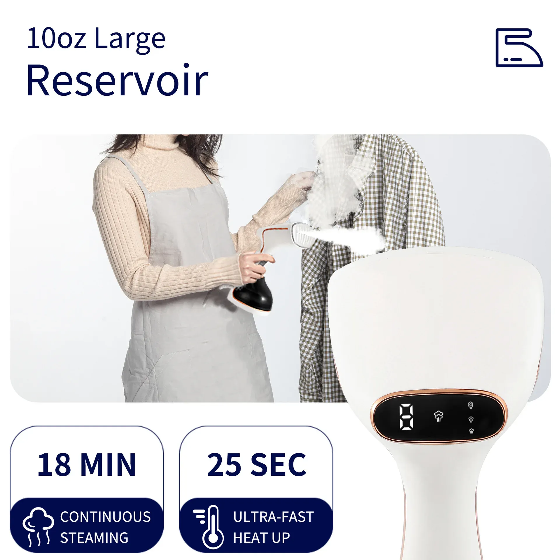 1800W Handheld Clothes Steamer with Touch Screen, 15s Fast Preheat, 320ml Portable Fabric Iron for Home & Travel thumbnail 2