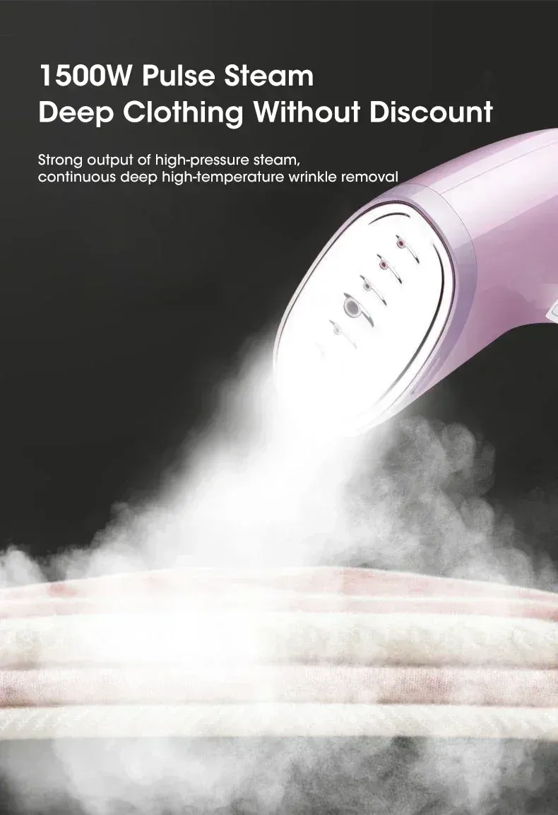 1500W Handheld Garment Steamer for Clothes - Portable 330ml Fabric Steam Iron Machine for Home & Travel Use, Quick Wrinkle Removal showcase 5