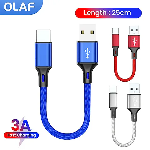 0.25M Short Micro USB & Type-C Data Cable for Fast Charging Power Bank, iPhone 15, Samsung Android Phones - Portable Charging Wire